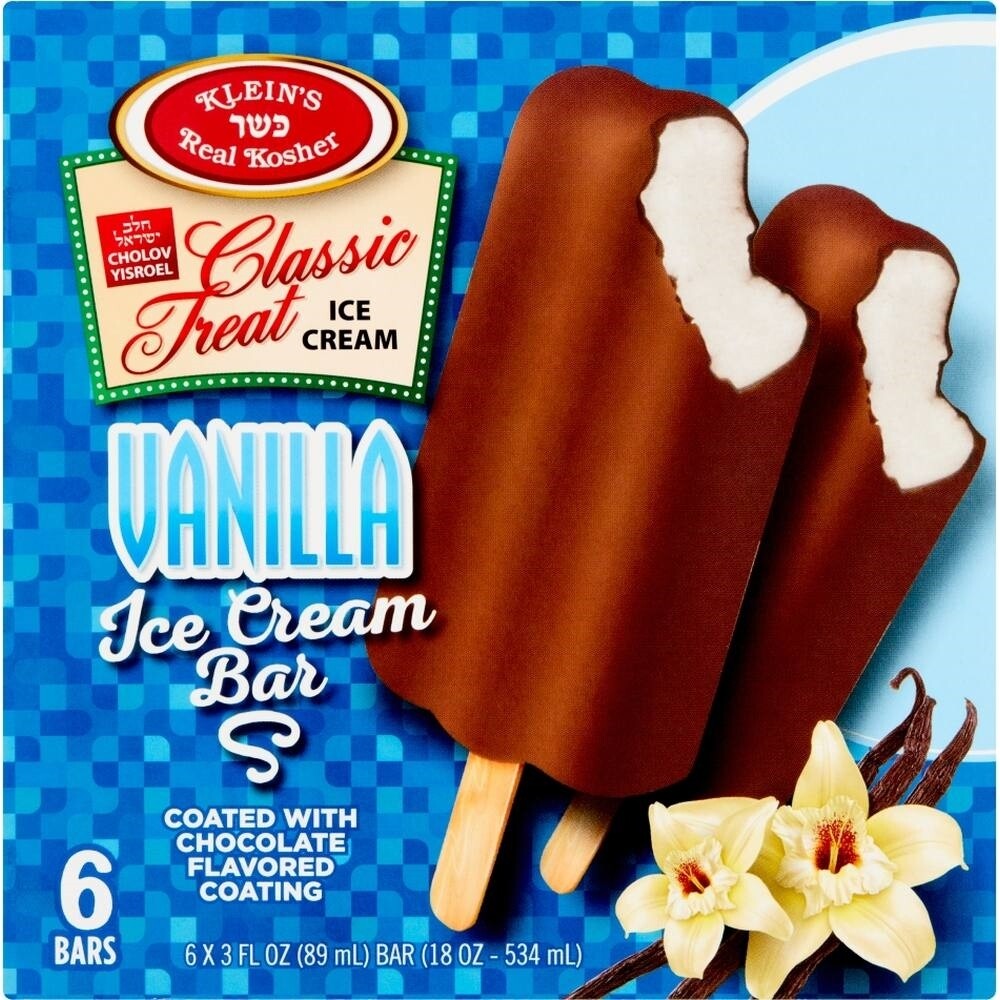 Klein's Real Kosher Ice Cream Classic Treat Vanilla Ice Cream Bar, 6 Bars, 18 Oz