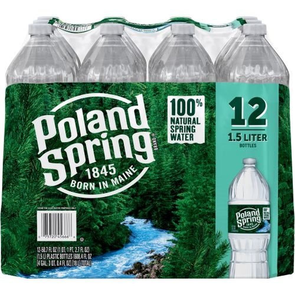 Poland Springs Natural Spring Water, 12 Bottles, 1.5 Liters