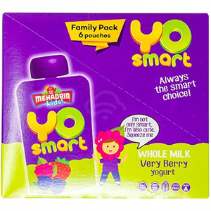 Mehadrin Yo Smart Whole Milk Very Berry Yogurt, 6 Pouches, 3.5 Oz