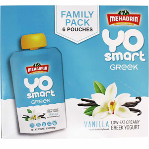 Mehadrin Yo Smart Greek Vanilla Yogurt, 6 Pouches, 3.5 Oz