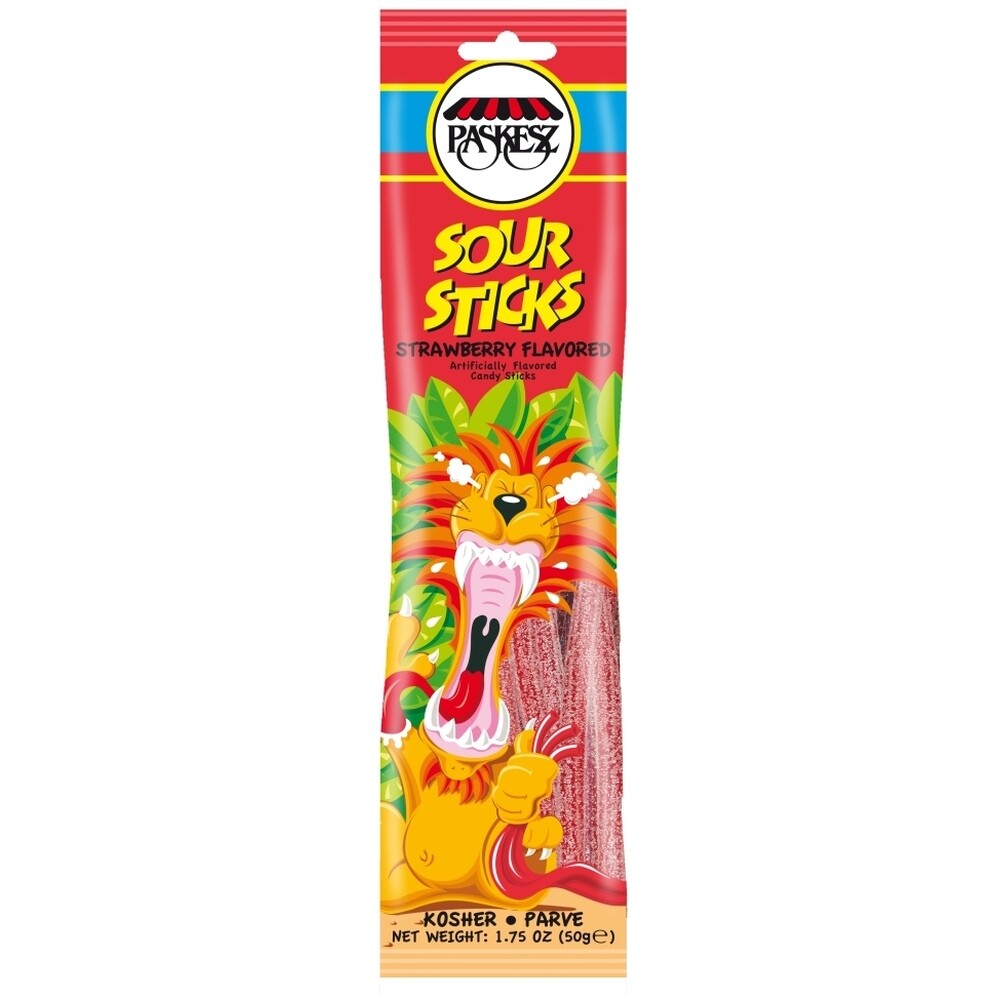 Paskesz Sour Sticks Strawberry, 1.75 Oz
