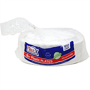 Plastx 9" Plastic Plates, 100 Count